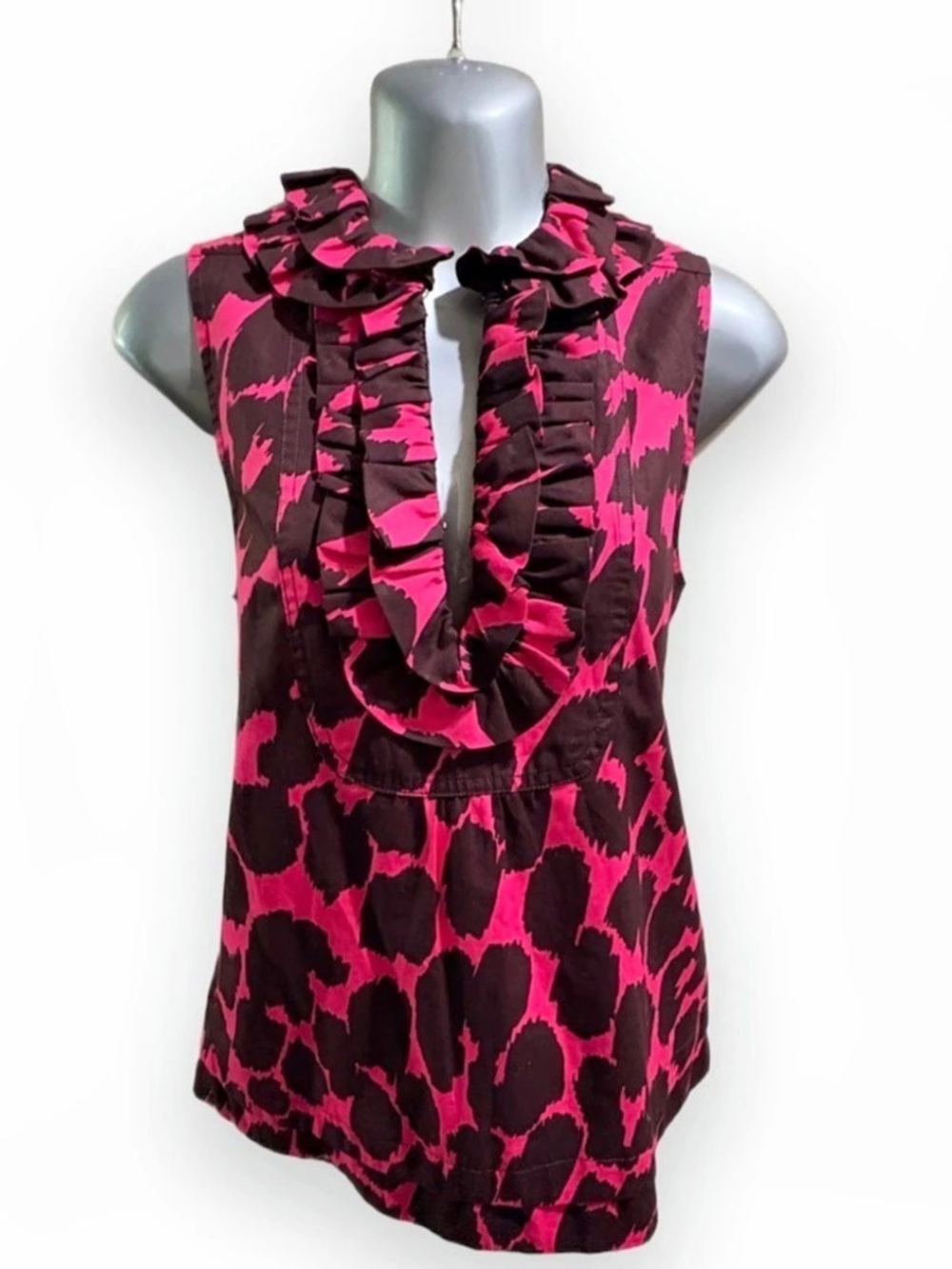 Marc by Marc Jacobs Ruffled Animal Print Blouse Pink & Brown XS